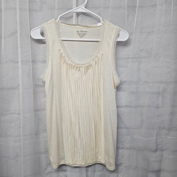 Chico's Cream Coquette Fairy Tank Pleated Ethereal Romantic 1 (M) - Picture 7 of 10